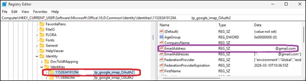 Διαγραφή ταυτοτήτων του Outlook